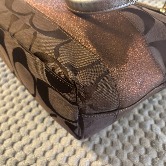 Coach Metallic Signature Patchwork Tote Bag — Bronze / Gold Trim — Style F13548 - Picture 10 of 15